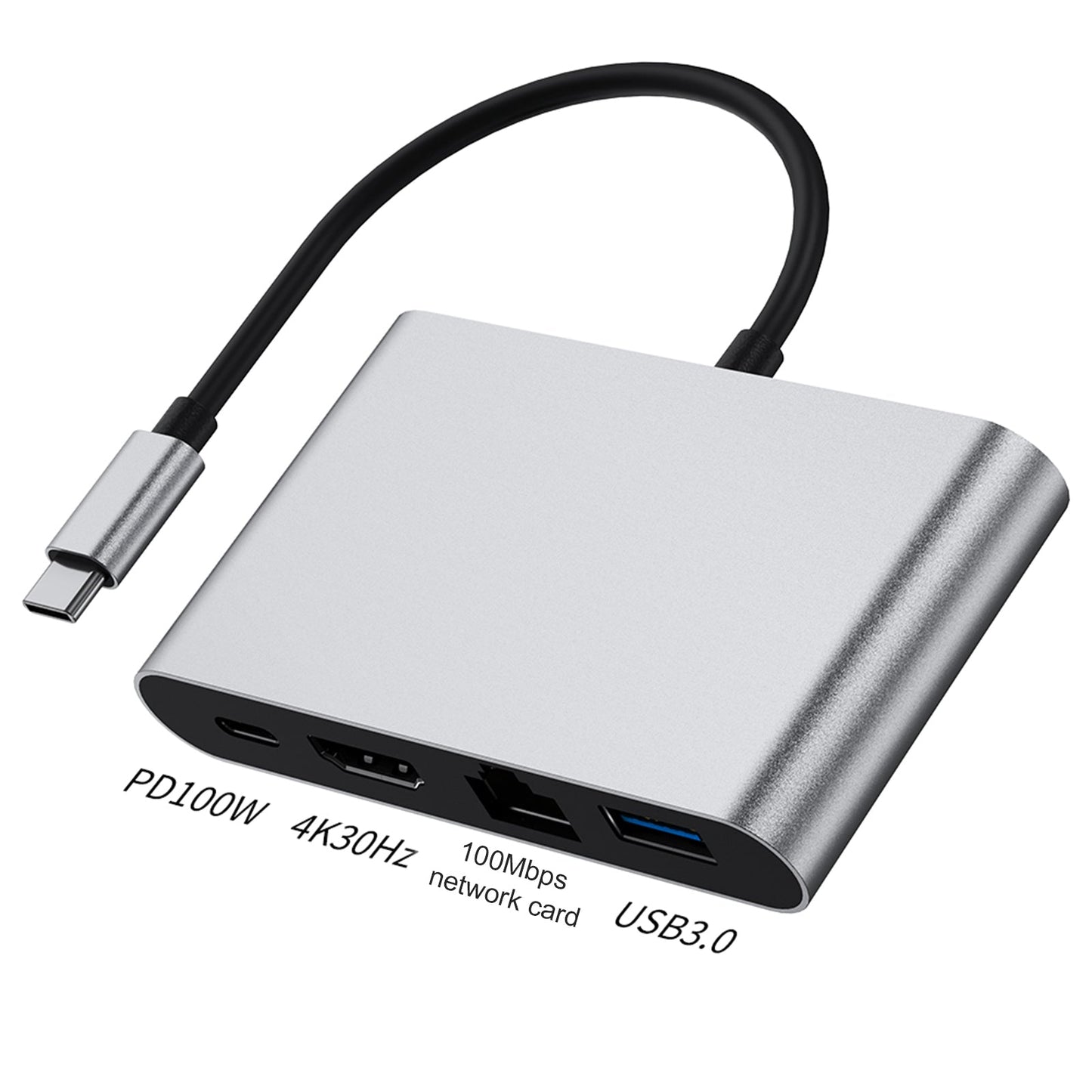 4 in 1 Docking Station TYPE-C to RJ45 100M HDMI USB3.0 PD Interface for MacBook