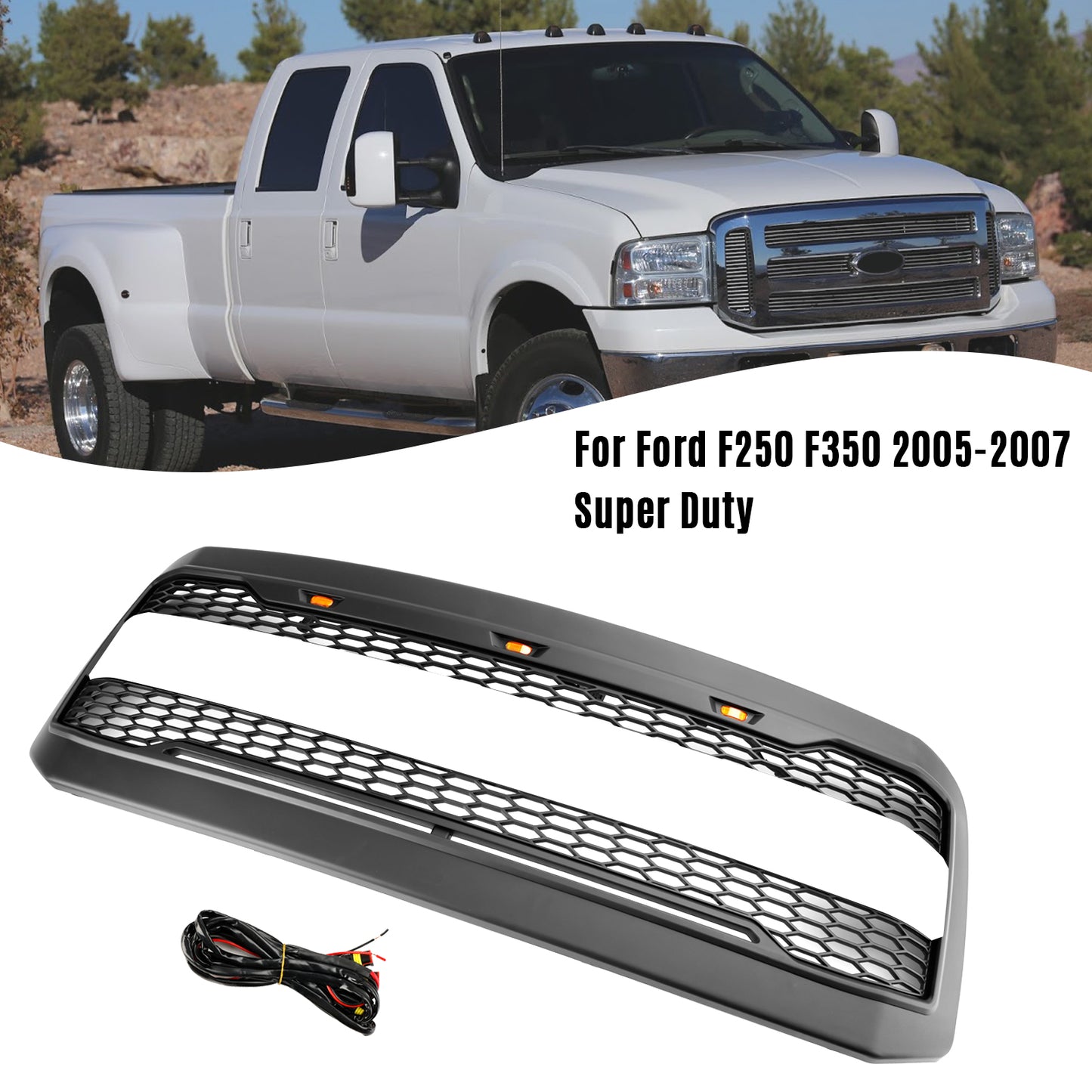 Front Bumper Grill Grille W/ LED Fit Ford F250 F350 2005-2007 Super Duty