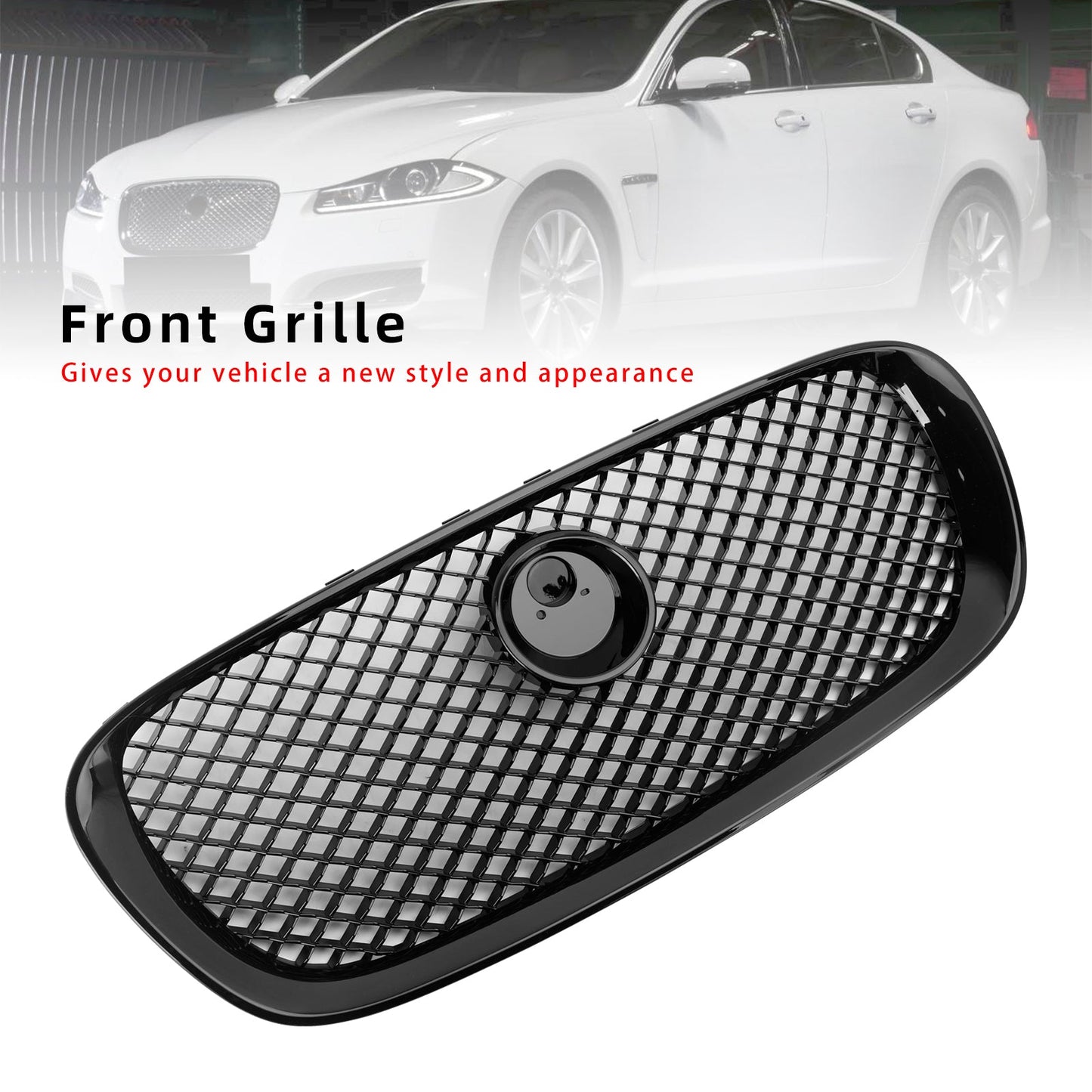 2008-2011 Jaguar XF XF-R Style Front Bumper Grill Grille Gloss Black