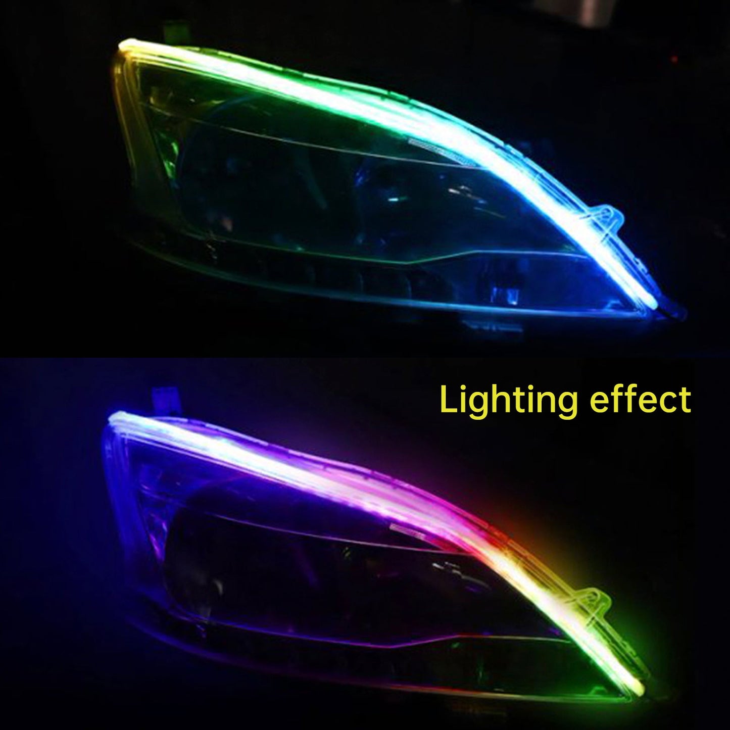 Ultra Thin Car LED Headlight Daytime Running Iridescent Light Eyebrow Strip With Remote control 60cm