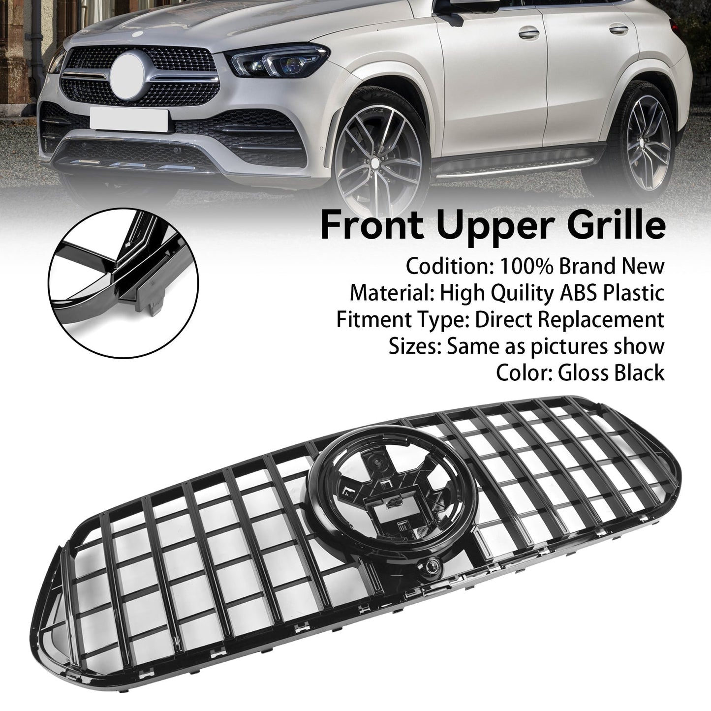 2019-2023 Pre-Facelift GLE SUV V167 Mercedes-Benz Gloss Black Front Grille Grill