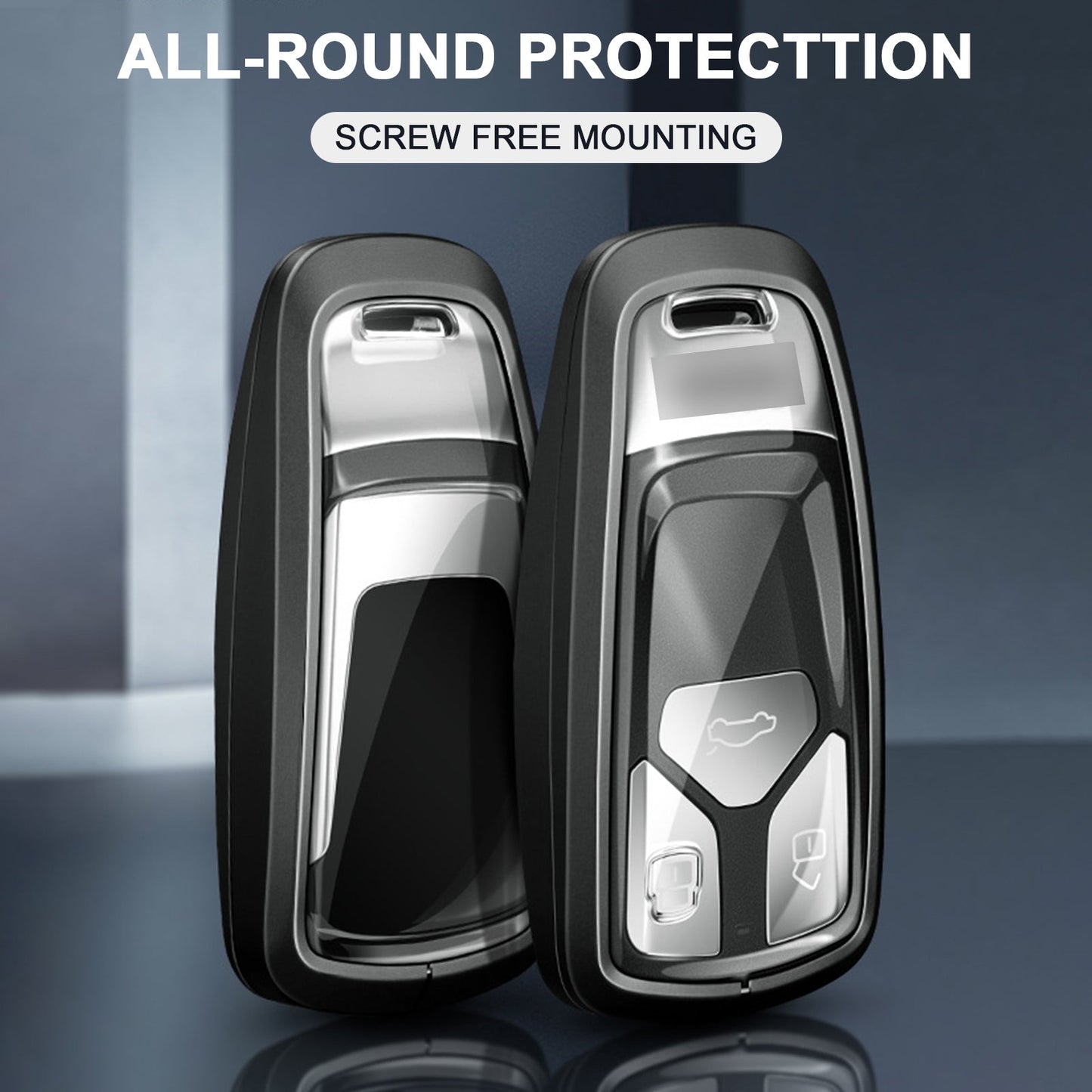 Aluminum Alloy TPU Silvery Car Key Case Cover With Buckle For Audi a6l a4l a3
