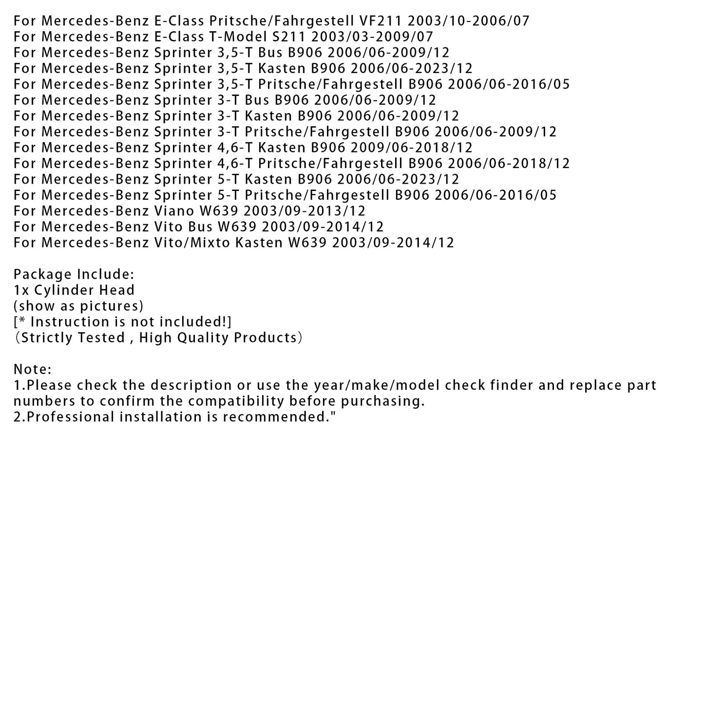 2005/01-2009/05 Mercedes-Benz CLK C209 Cylinder Head 6110105020 6460100101