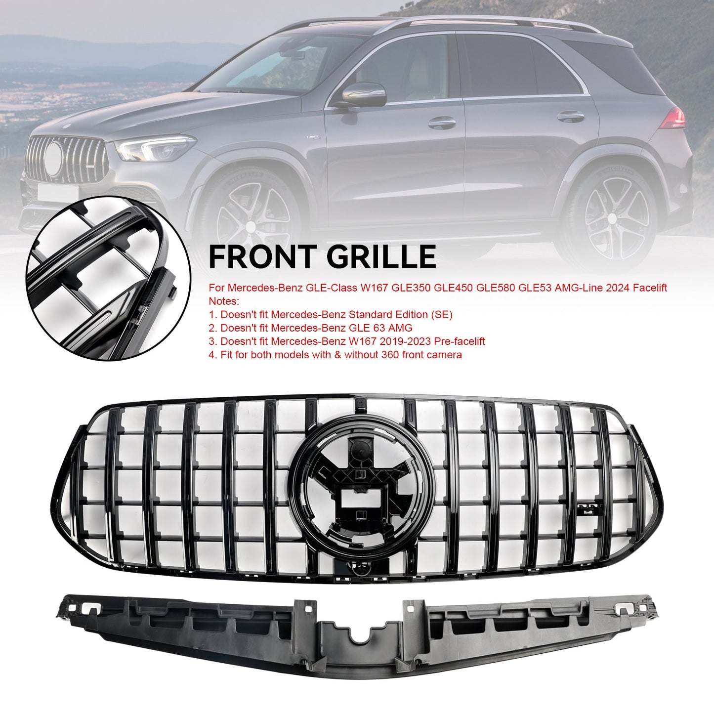 2024 Mercedes Benz W167 GLE350 GLE450 AMG-Line Front Bumper Grill Grille