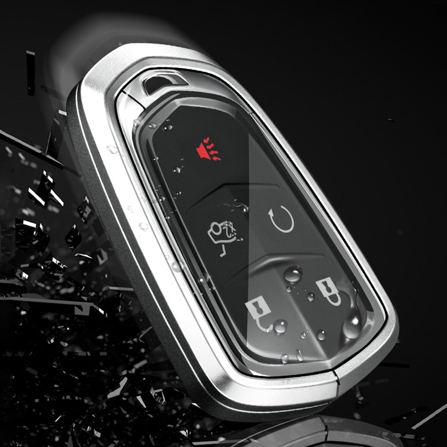 Aluminum Alloy TPU Silvery Car Key Case Cover With Buckle For Cadillac