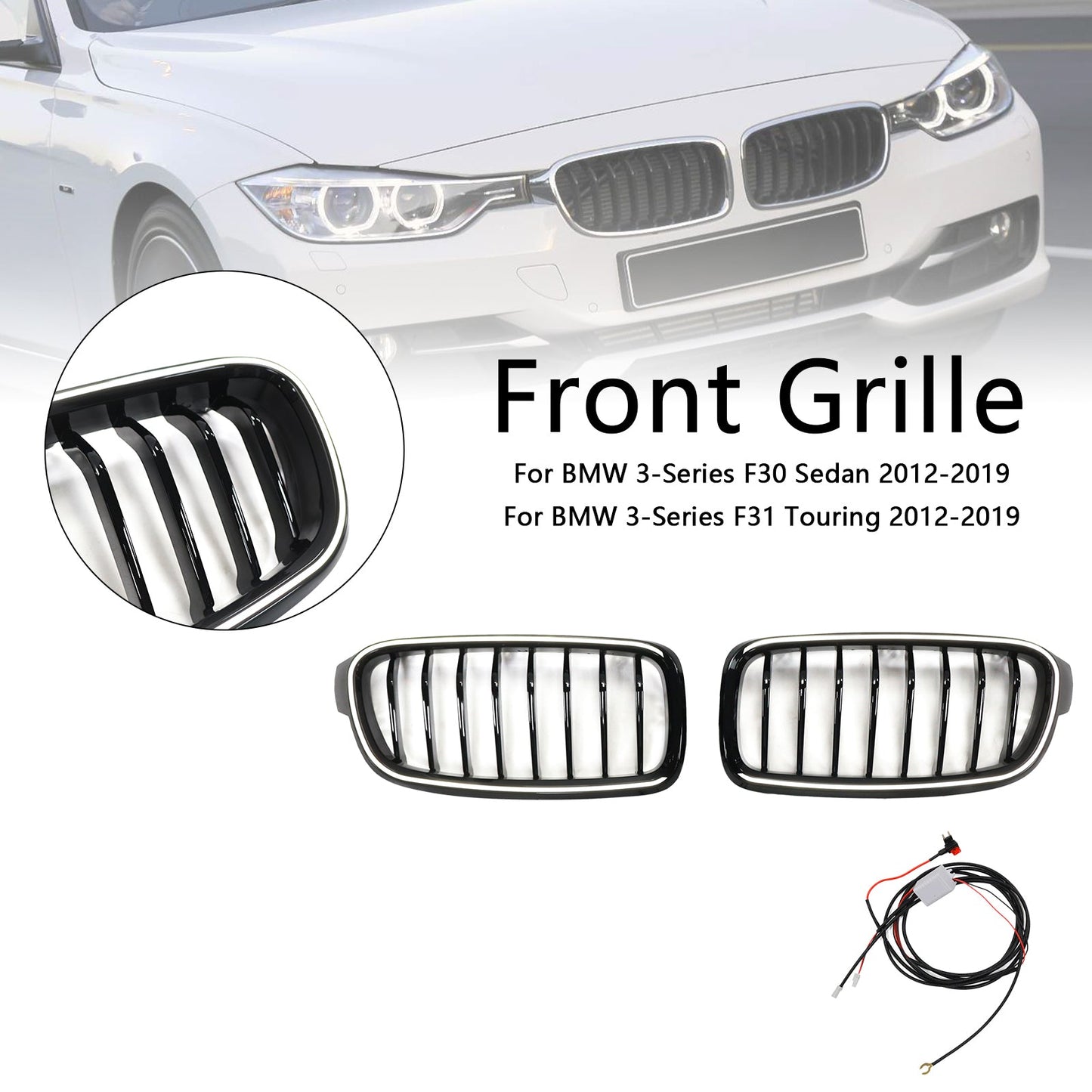 2012-2019 BMW 3-Series F30 Sedan Gloss Black Front Kidney Grille Grill 51137263481 51137255412