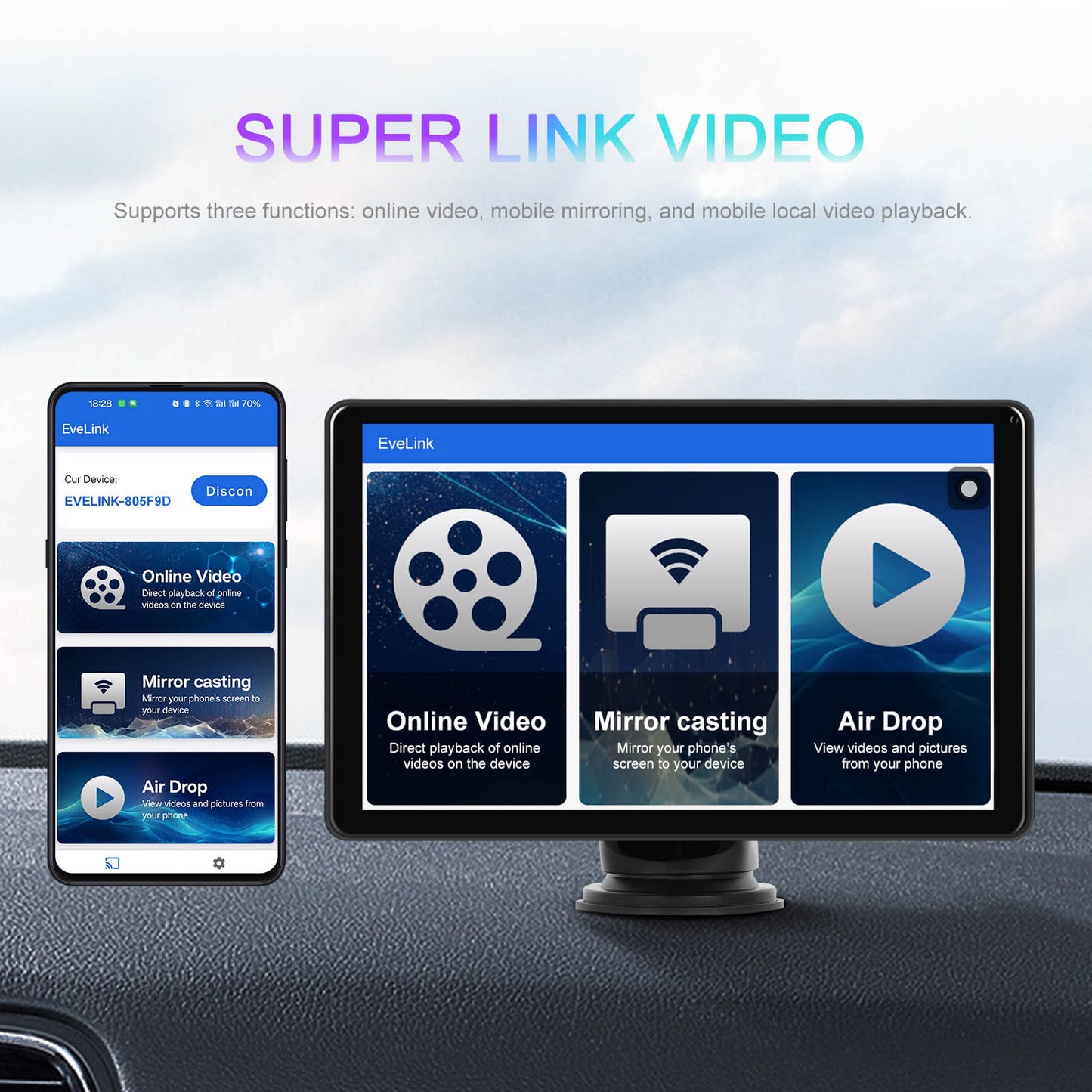 8" Touch Screen Apple CarPlay Android Auto Horizontal Vertical Switching Display