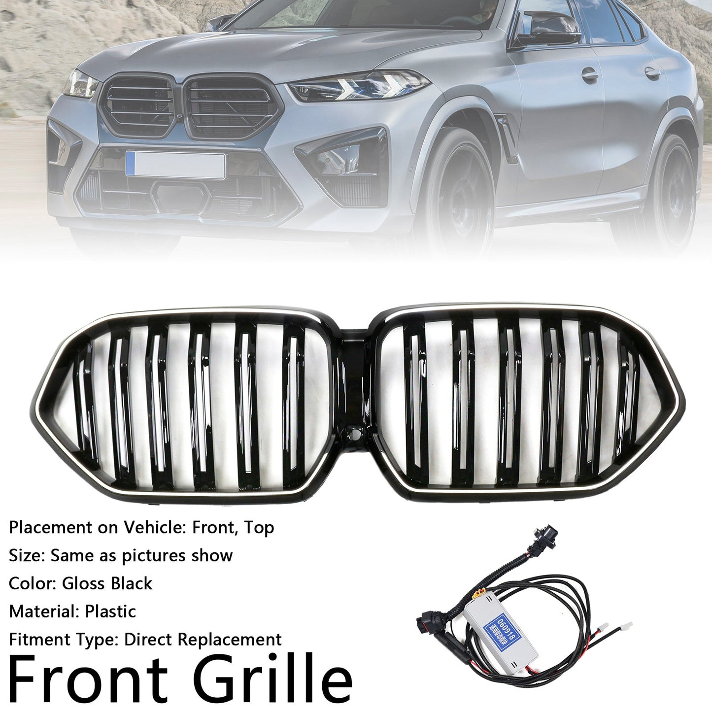 2023-2025 BMW X6 G06 M60i W/Camera Hole Double Slat Front Bumper Grille