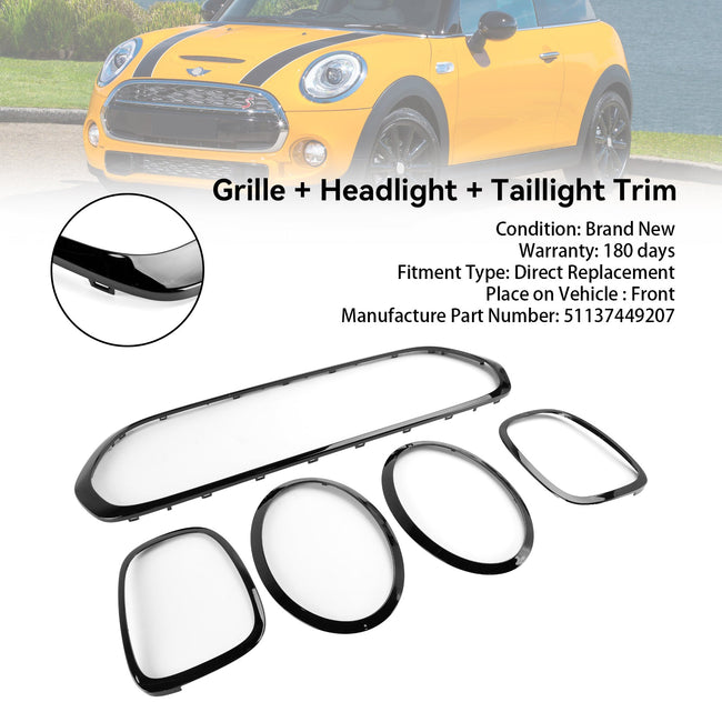 2014-2021 Mini Cooper F55 F56 F57 Black Grill + Headlight + Taillight Trim