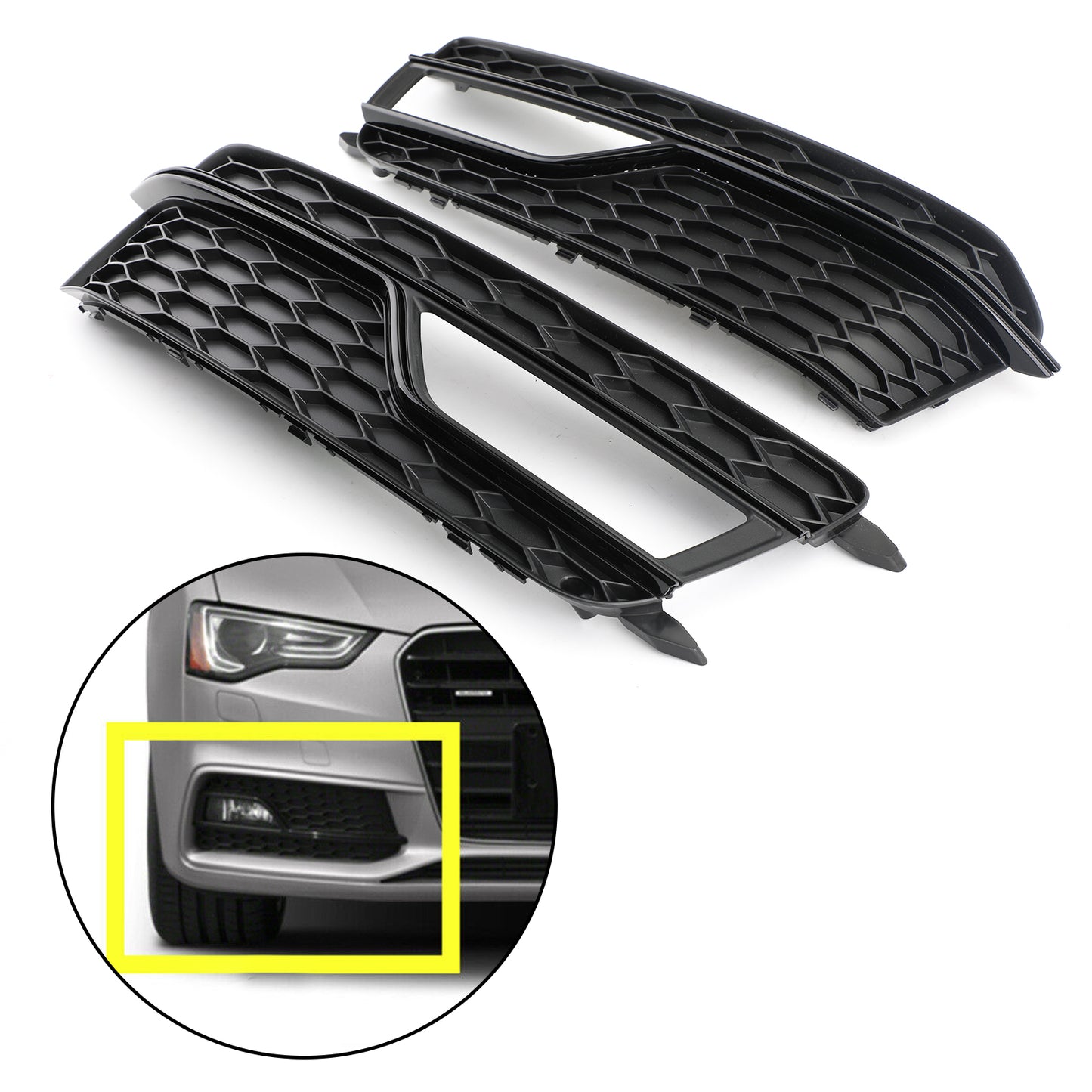 2013-2016 AUDI A5 S-Line/S5 Pair Front Fog Lamp Black Trim Car Grill