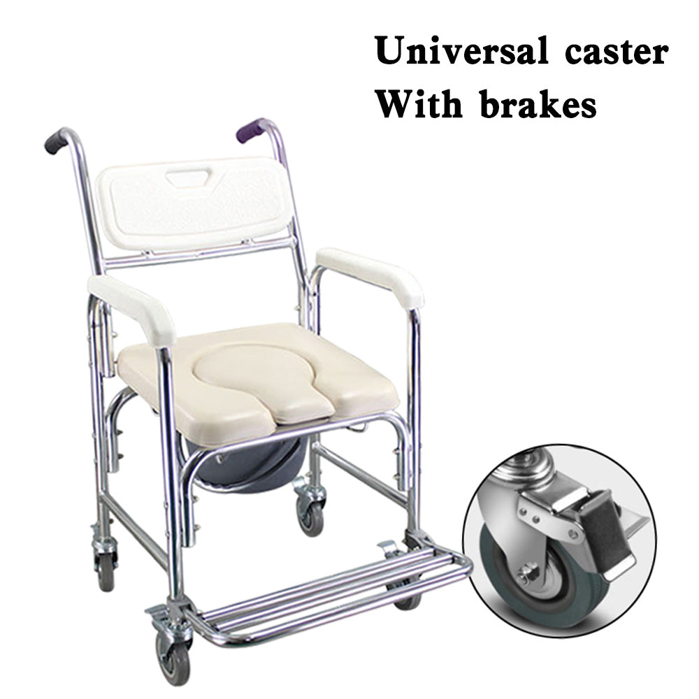 Multifunction Wheeled Mobile Toilet Commode Shower Chair Wheelchair
