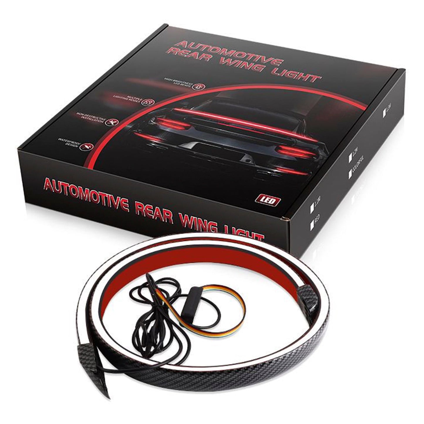 Car Tail Streamer Lamp Carbon Fiber LED Light Rear Wing Spoiler Lip Brake Trunk Multicolour 1.3M