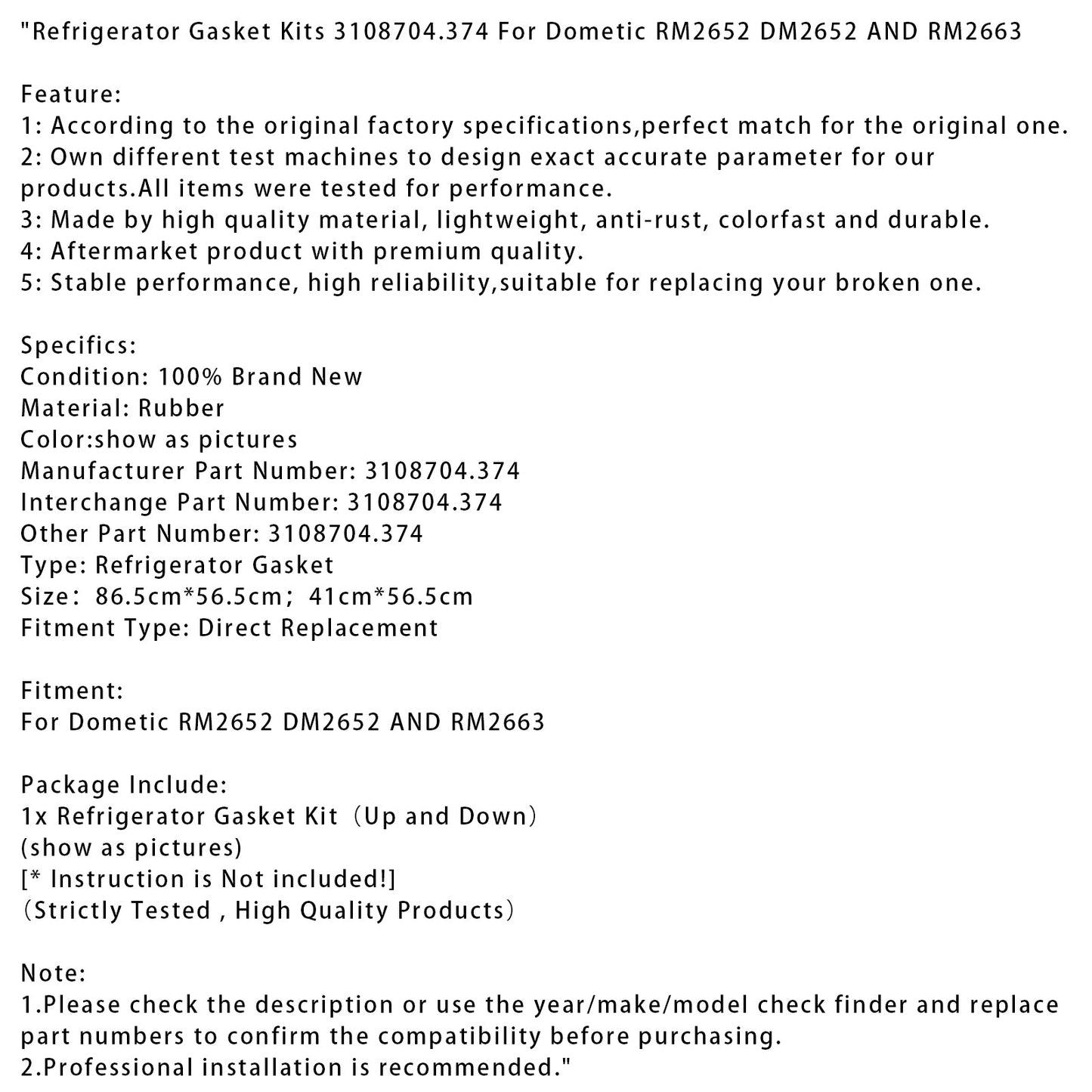 Refrigerator Gasket Kits 3108704.374 For Dometic RM2652 DM2652 AND RM2663