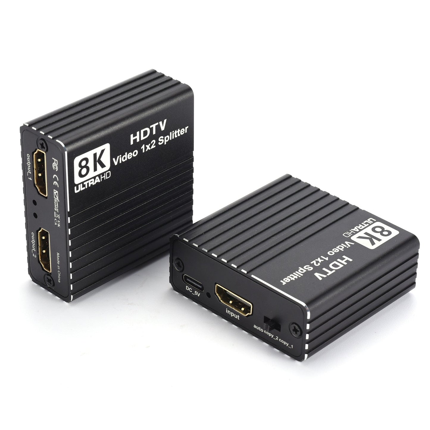 8K HDMI 1 to 2 Splitter HD2.1 8K60hz/4K120hz/1080P240hz with EDID Splitter 1x2