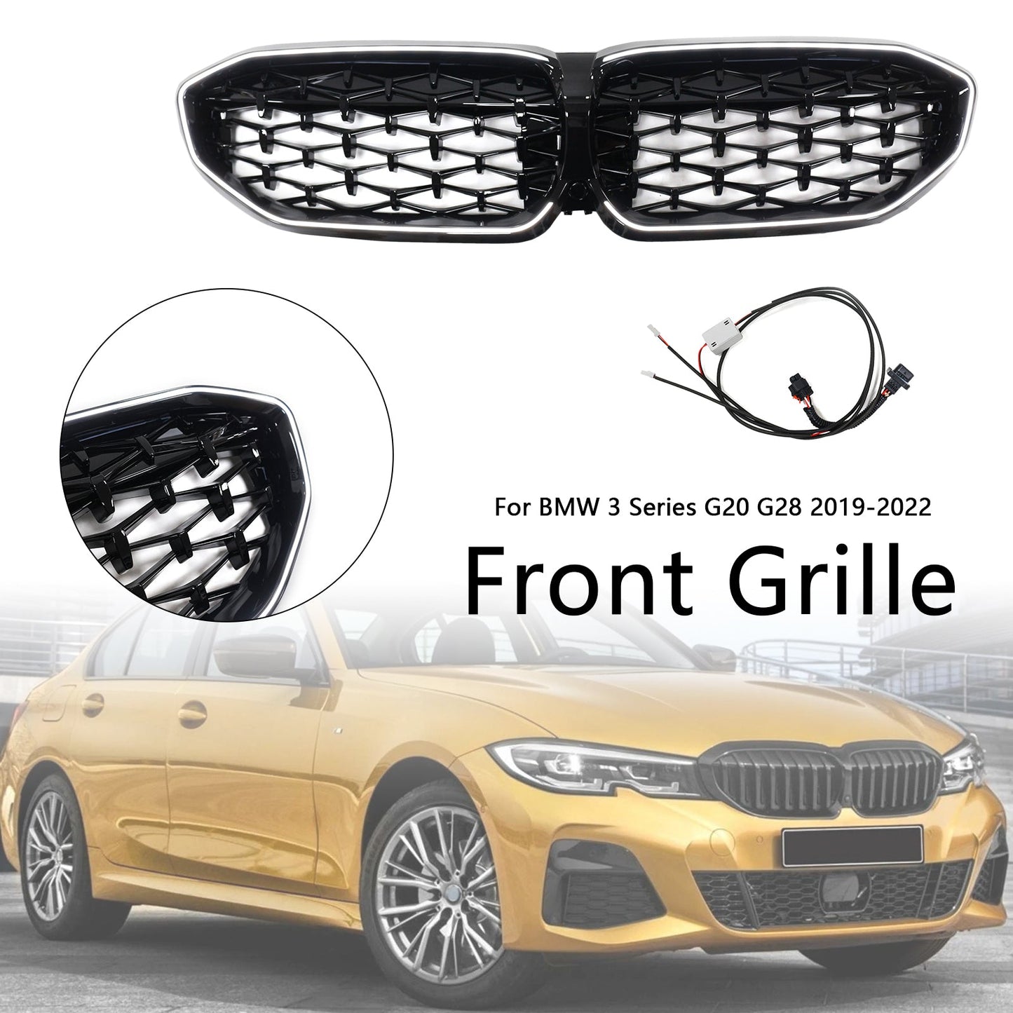 2019-2022 BMW 3 Series G20 lack Diamond Kidney Grille Grill 51138072085
