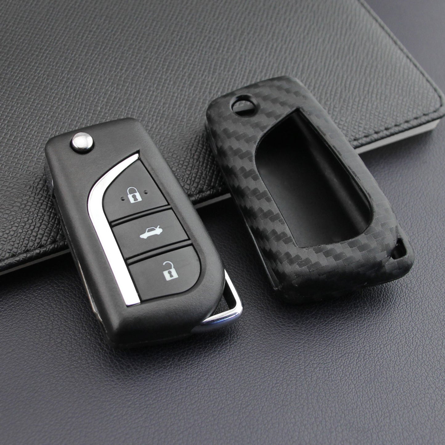 Leather Silicone Car Key Case Cover With Buckle For Toyota