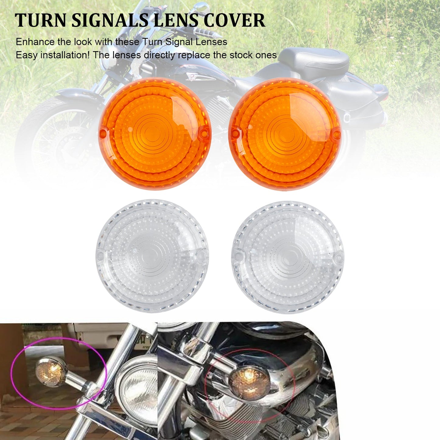 Front/Rear Turn Signals Lens Cover For Yamaha V-Star1100 XVS650 Road Star