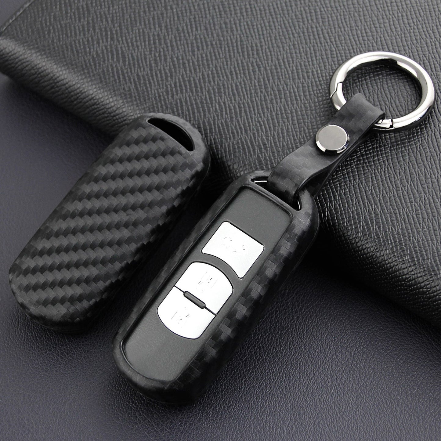 Leather Silicone Car Key Case Cover With Buckle For Mazda