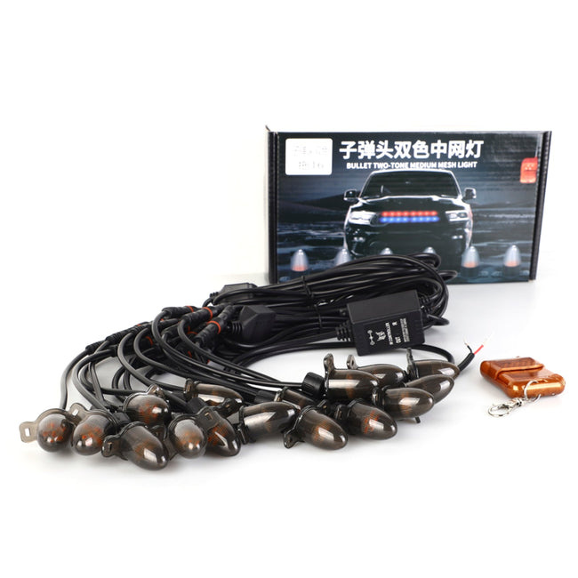 16Pcs Front Grille LED Flashing Lighting Bullet Head Appearance For Universal Car