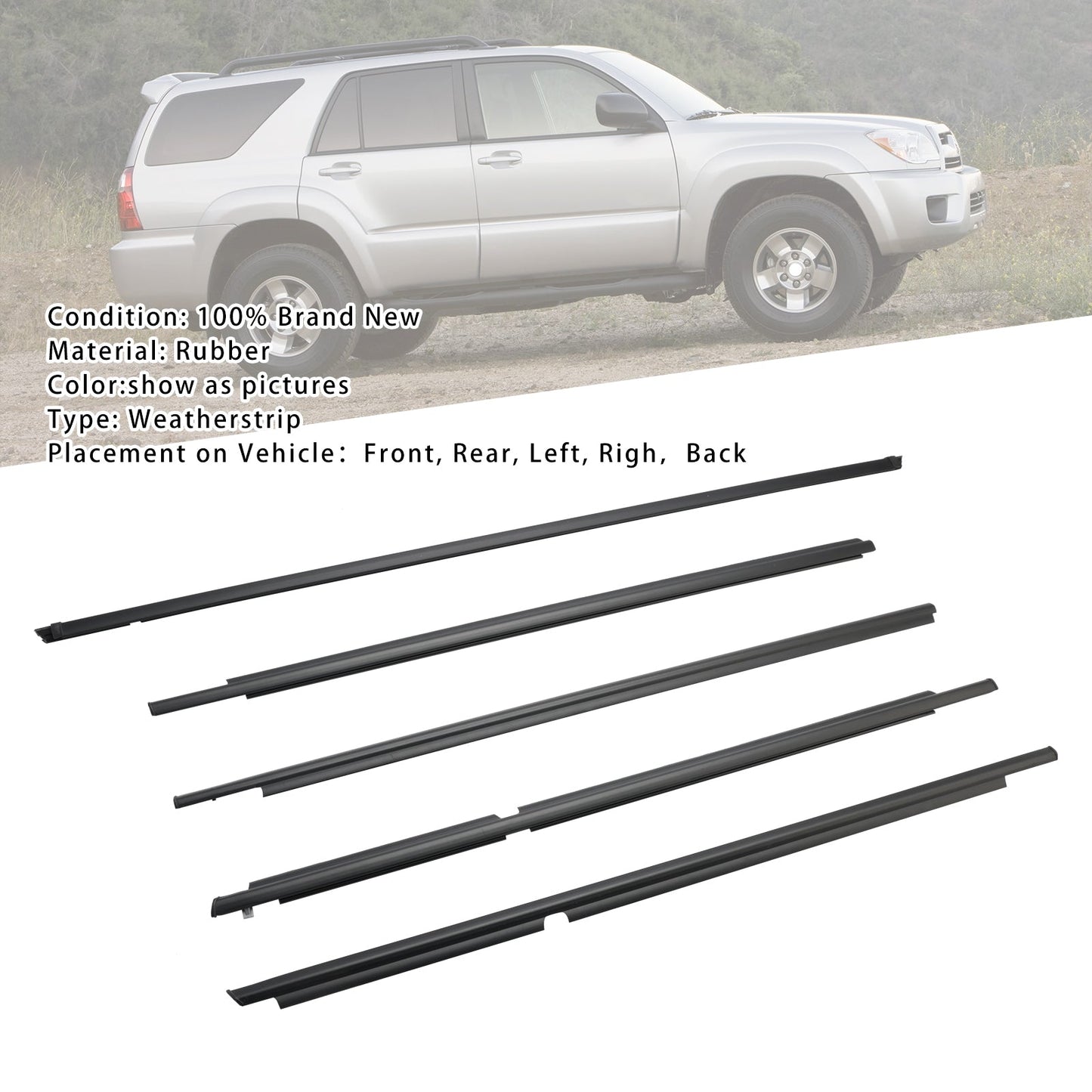 2003-2009 Toyota 4Runner 5PCS Door Belt Molding Weatherstrips 68161-35060 68163-35030