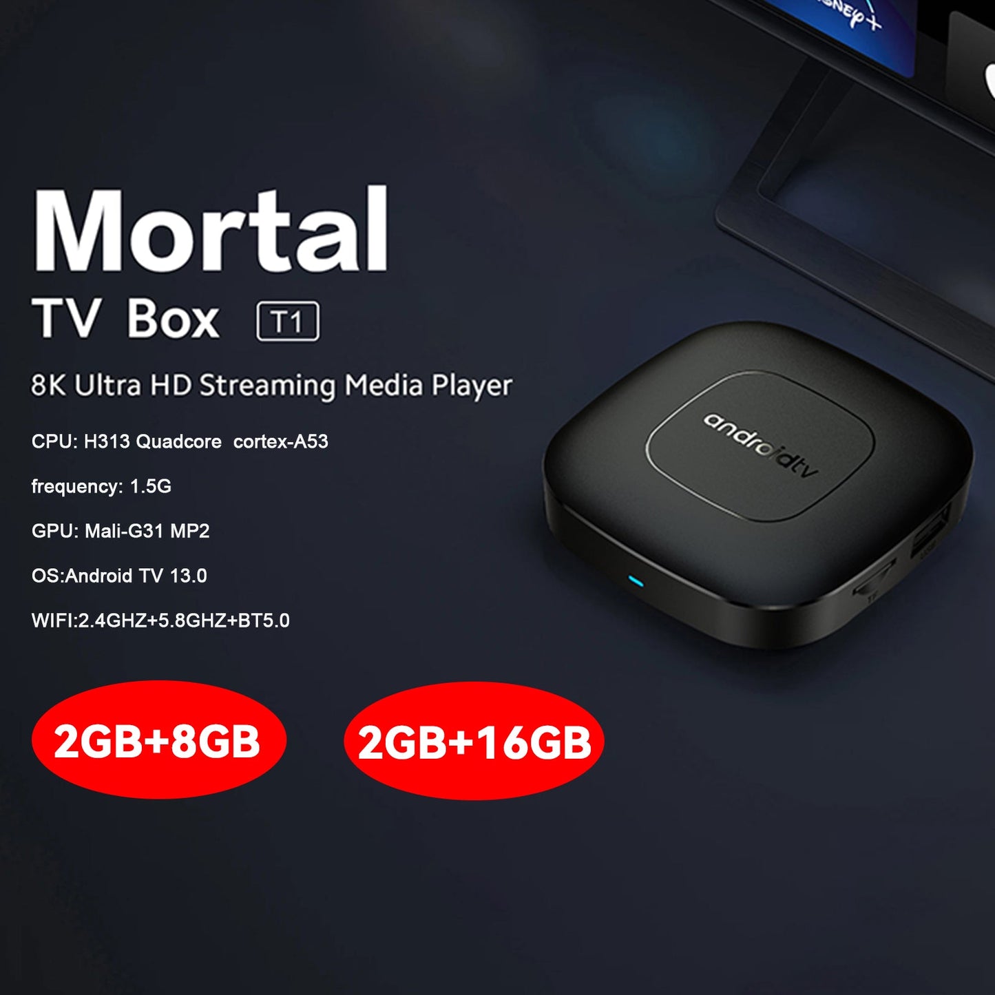 Android 13 Mortal T1 TV BOX Ram 2GB ROM 8/16GB Media Player Receiver Set top BOX