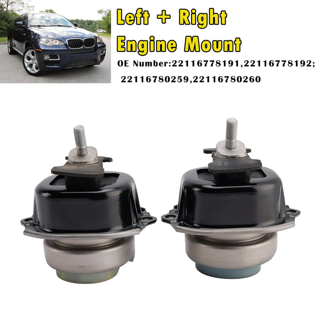 01/2008 -07/2014 For BMW X6 (E71,E72) xDrive 35 i 5958 225 306 N54 B30 A; N55 B30 A SUV Left + Right Engine Mount 22116780260