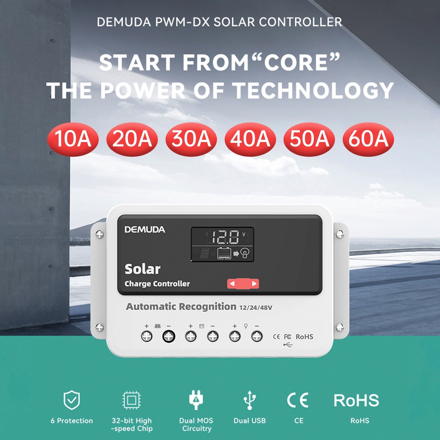 12V24V48V 10A-60A PWM Solar Controller Automatic Solar Controller Iron Phosphate