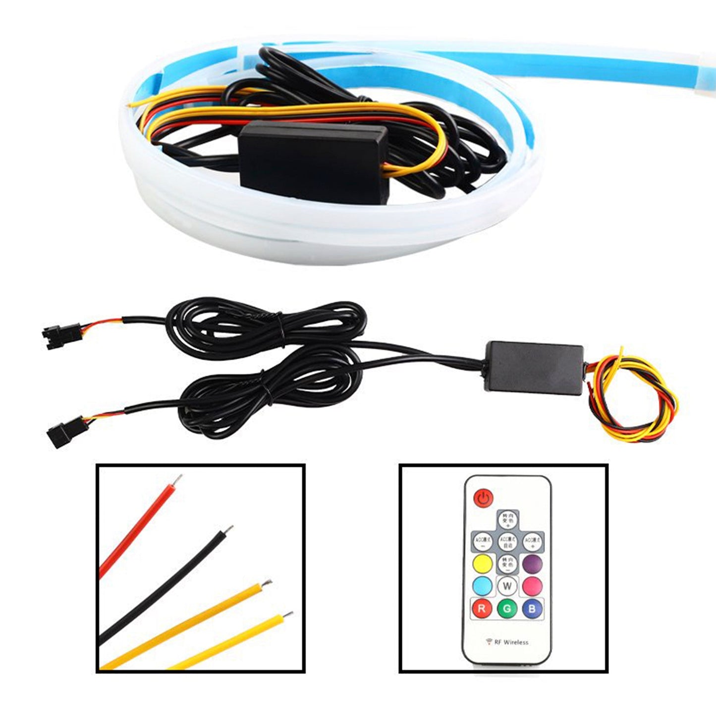 Ultra Thin Car LED Headlight Daytime Running Iridescent Light Eyebrow Strip With Remote control 30cm