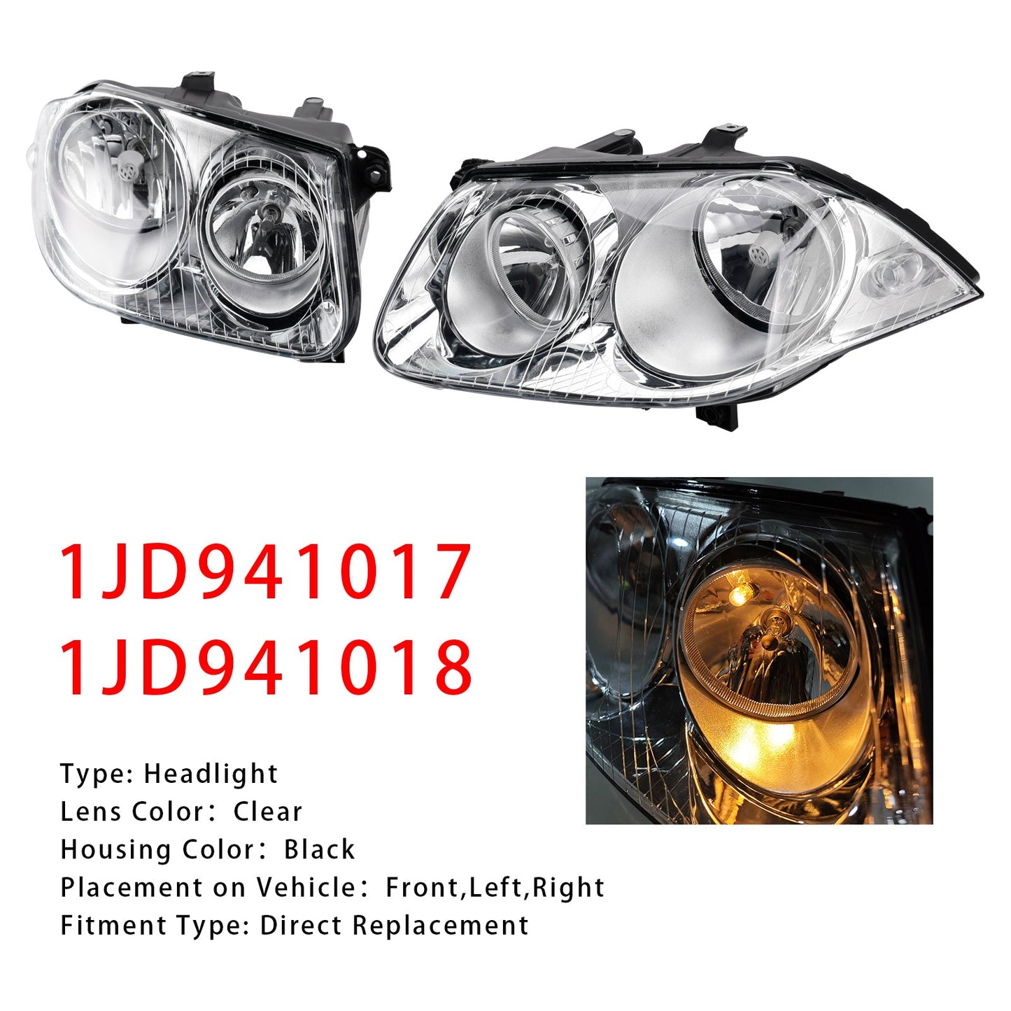 2006-2011 VW Bora GLI Left+Right Headlight Lamp 1JD941017 1JD941018