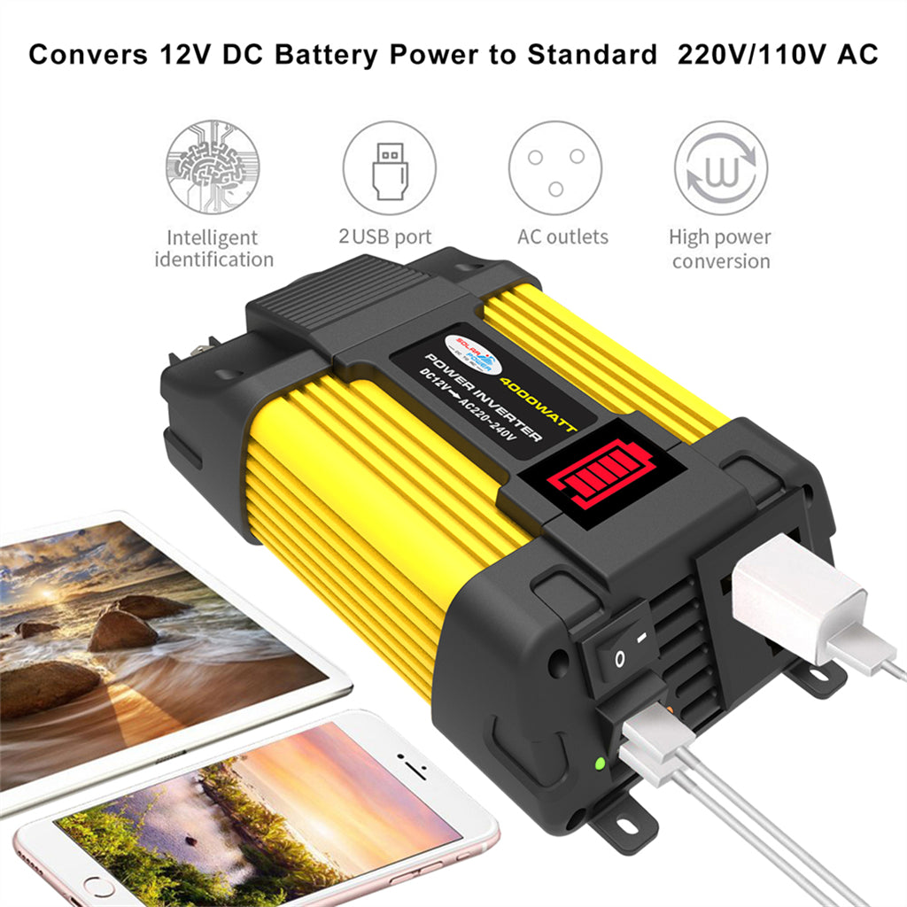 4000W Car Power Inverter Sine Wave w LED Display DC 12V To AC 220V Inverter