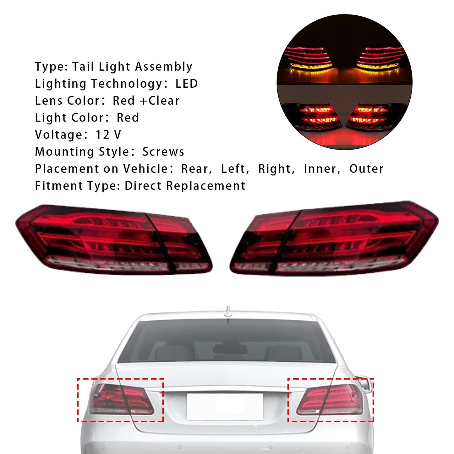 2014 Mercedes-Benz E250/E350/E400/E550/E63 AMG/E63 AMG S 4PCS LED Rear Tail Light Brake Lamp