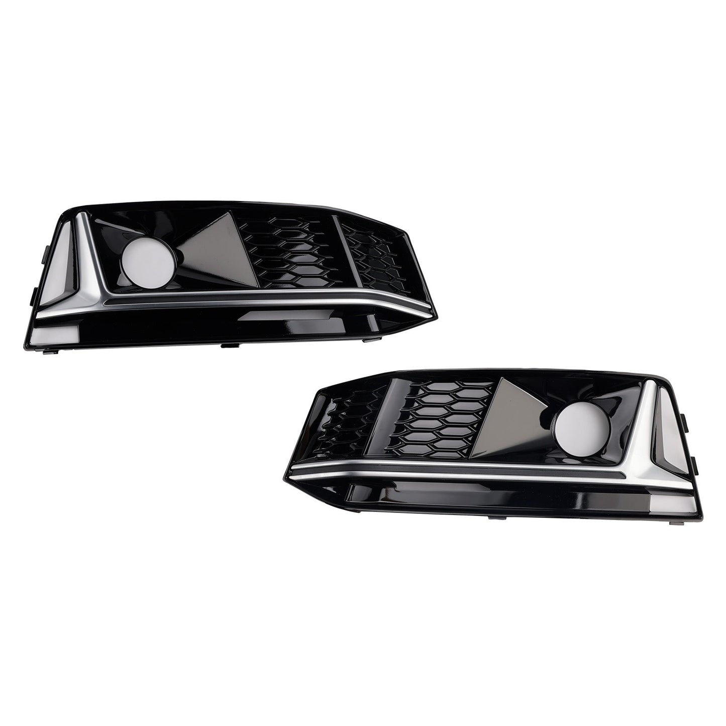 2016-2019 Audi A4 B9 S4 2PCS Black Chrome Front Bumper Foglight Grille Grill