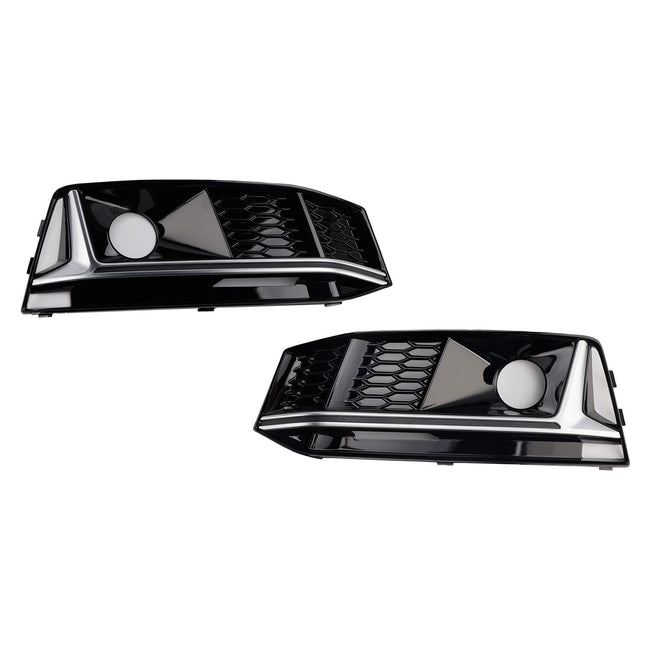 2016-2019 Audi A4 B9 S4 2PCS Black Chrome Front Bumper Foglight Grille Grill