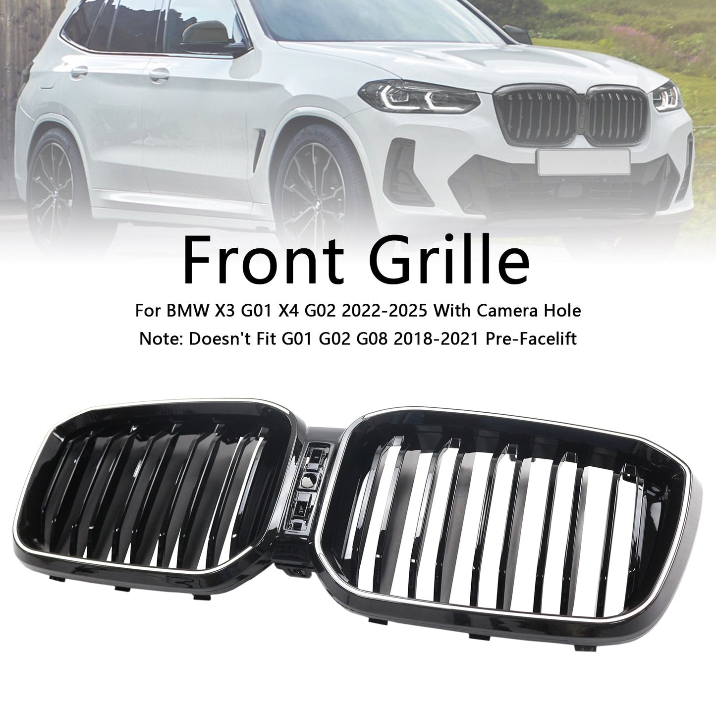 2022-2025 BMW X3 G01 X4 G02 Double Slat Glossy Black Bumper Kidney Grille
