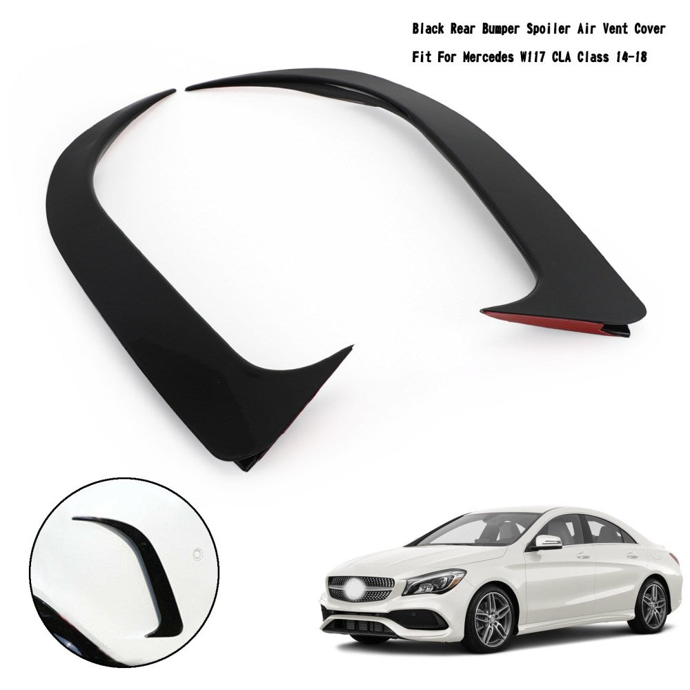 Areyourshop Black Rear Bumper Spoiler Air Vent Cover Fit Mercedes W117 CLA Class 2014-2018