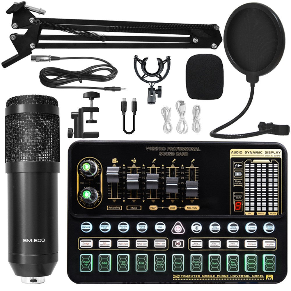 V10 Live Sound Card Set Condenser M800 Microphone Mobile Karaoke Computer Live Tik Tok Equipment Set
