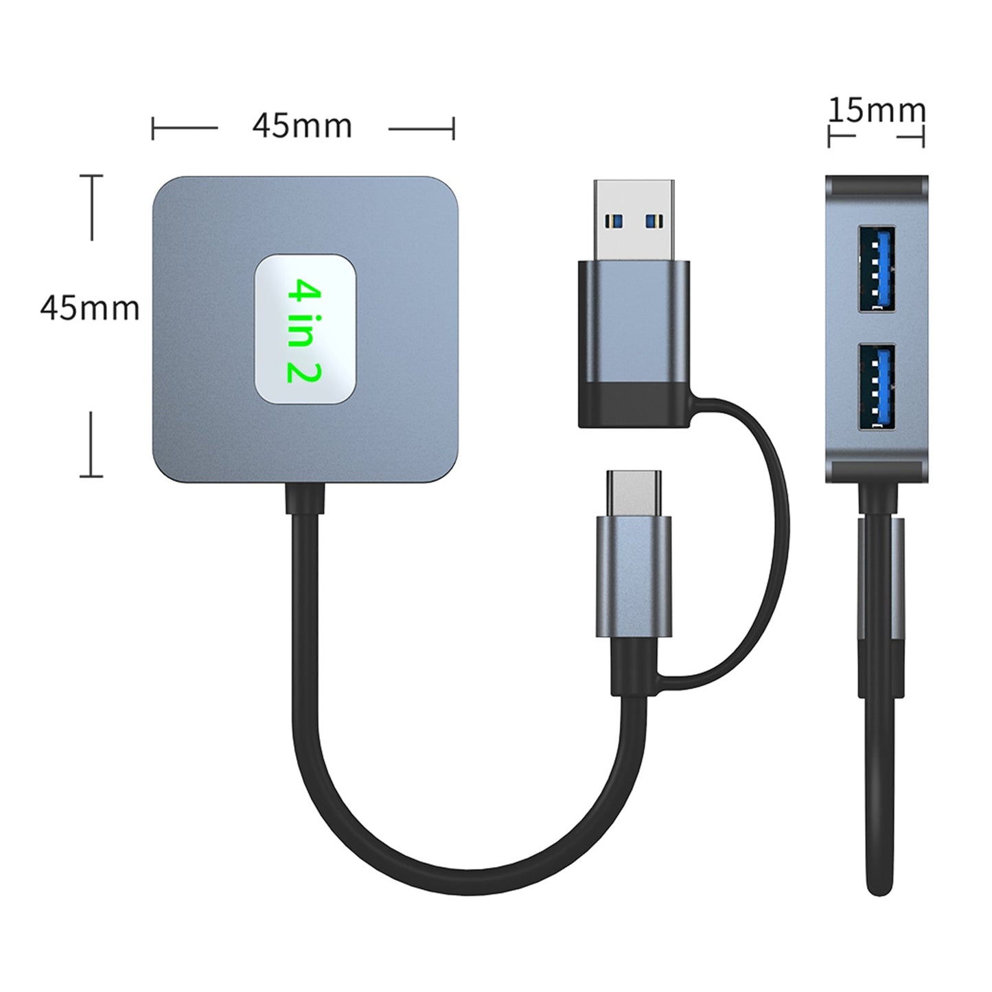 4 in 2 Type-C + USB to USB3.2*4 Interface Hub Adapter Dock for MacBook iPad 15