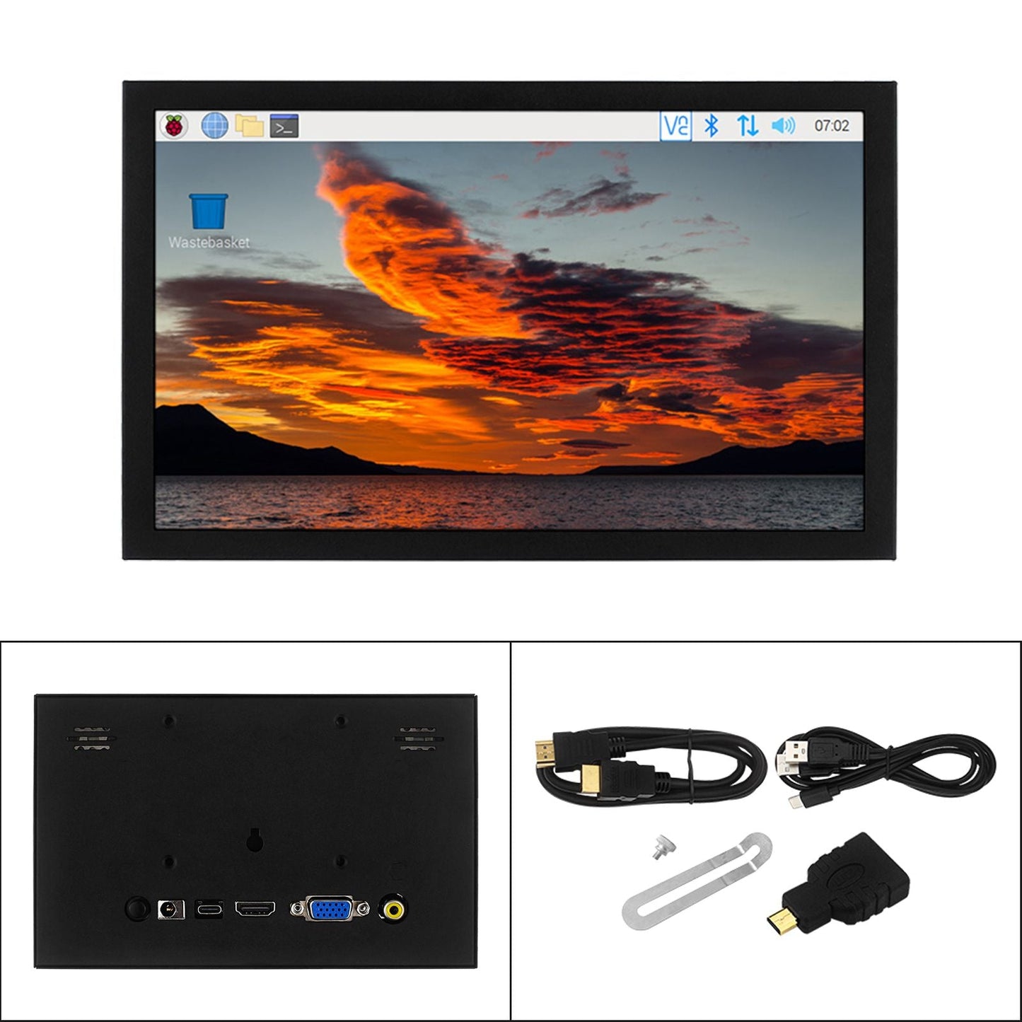 7-inch HD IPS Display VGA/AV/HDMI Interface Raspberry Pi PC Monitoring Screen