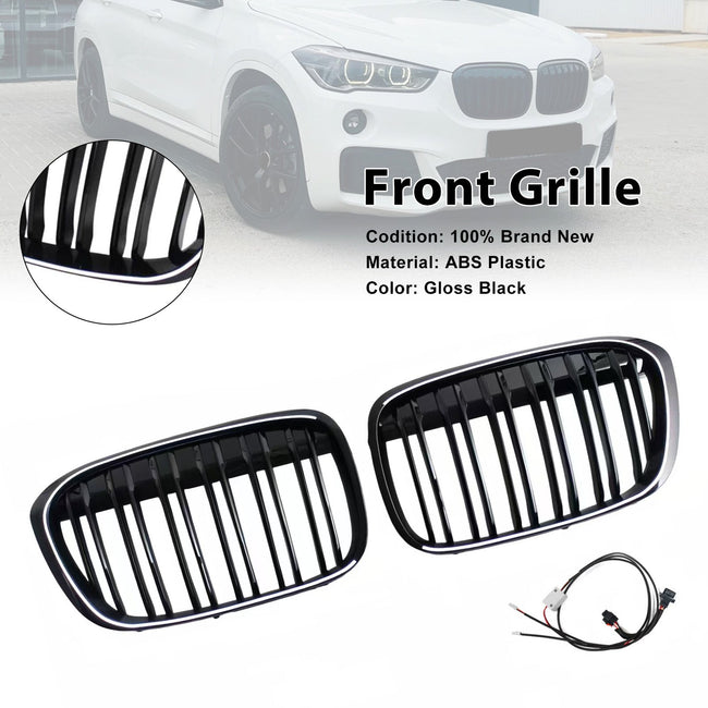2016-2019 Fit BMW X1 F48 F49 Gloss Black Front Kidney Grill Grille Dual Line