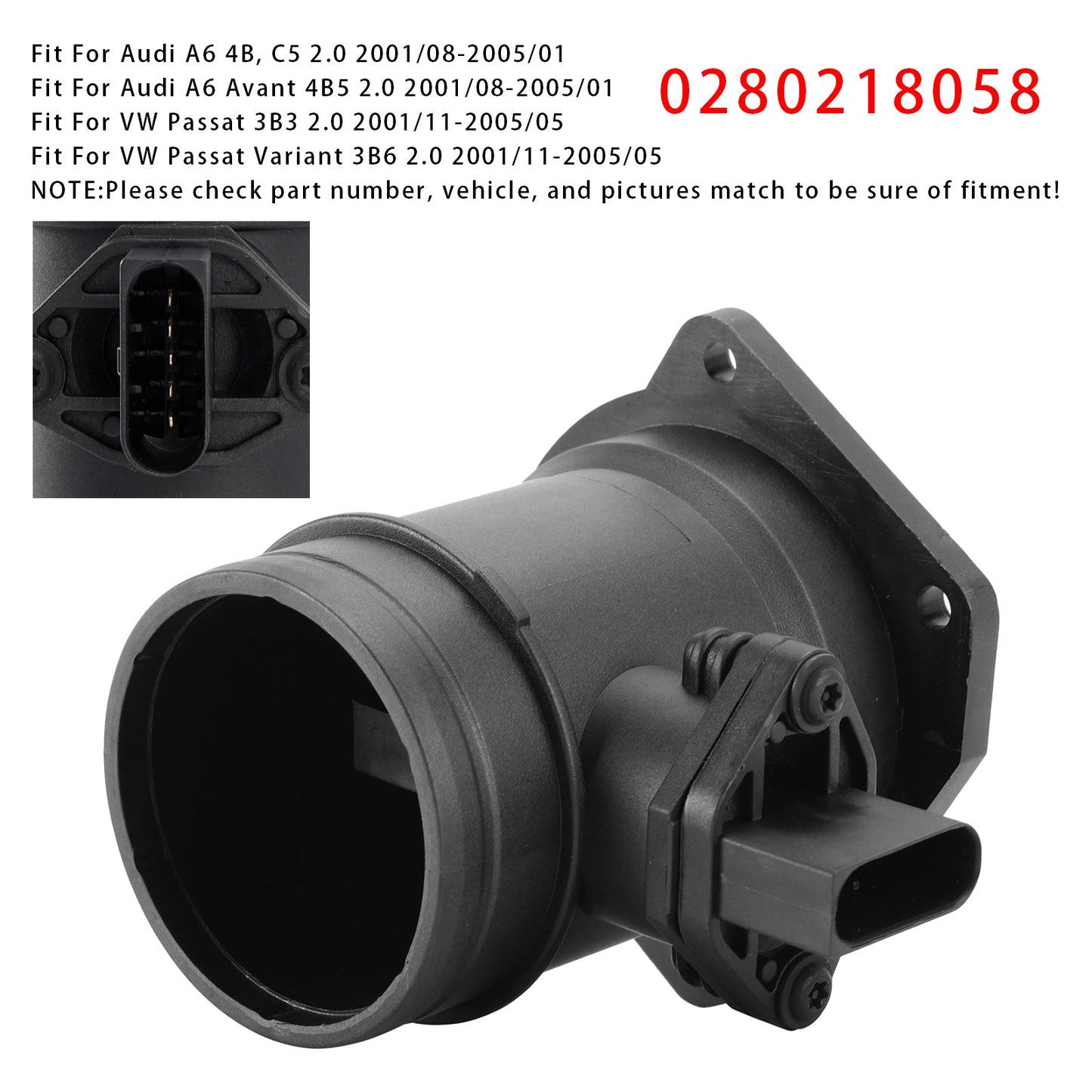 Mass Air Flow Meter Sensor For Audi A4 B6 B7 A6 C5 VW Passat 3B 2.0L 0280218058