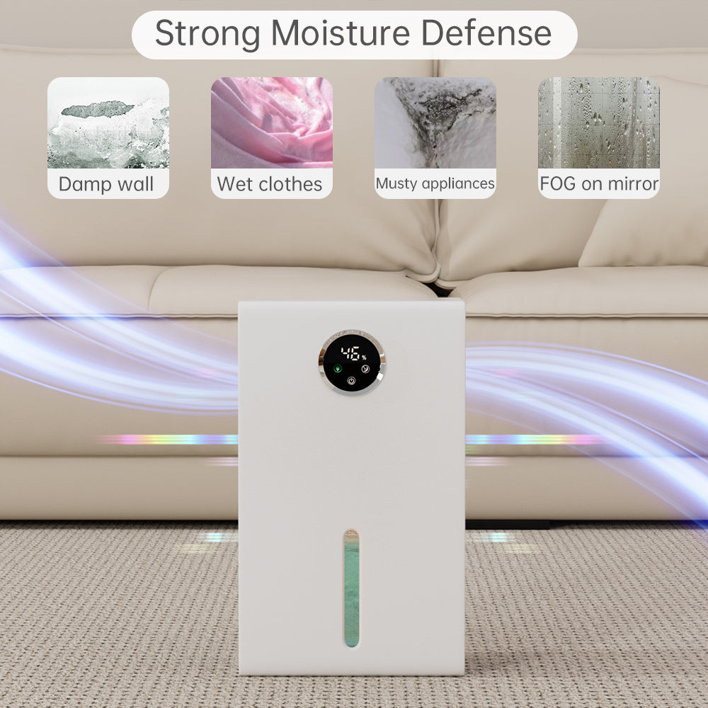 Dehumidifier 1000 sq.ft Dehumidifier for Home 2.8L Tank Quiet and Energy Saving Negative Ion Air Purification 7 Colors LED Light WithTouch Screen Portable Home Dehumidifier for Bedroom Bathroom Basement