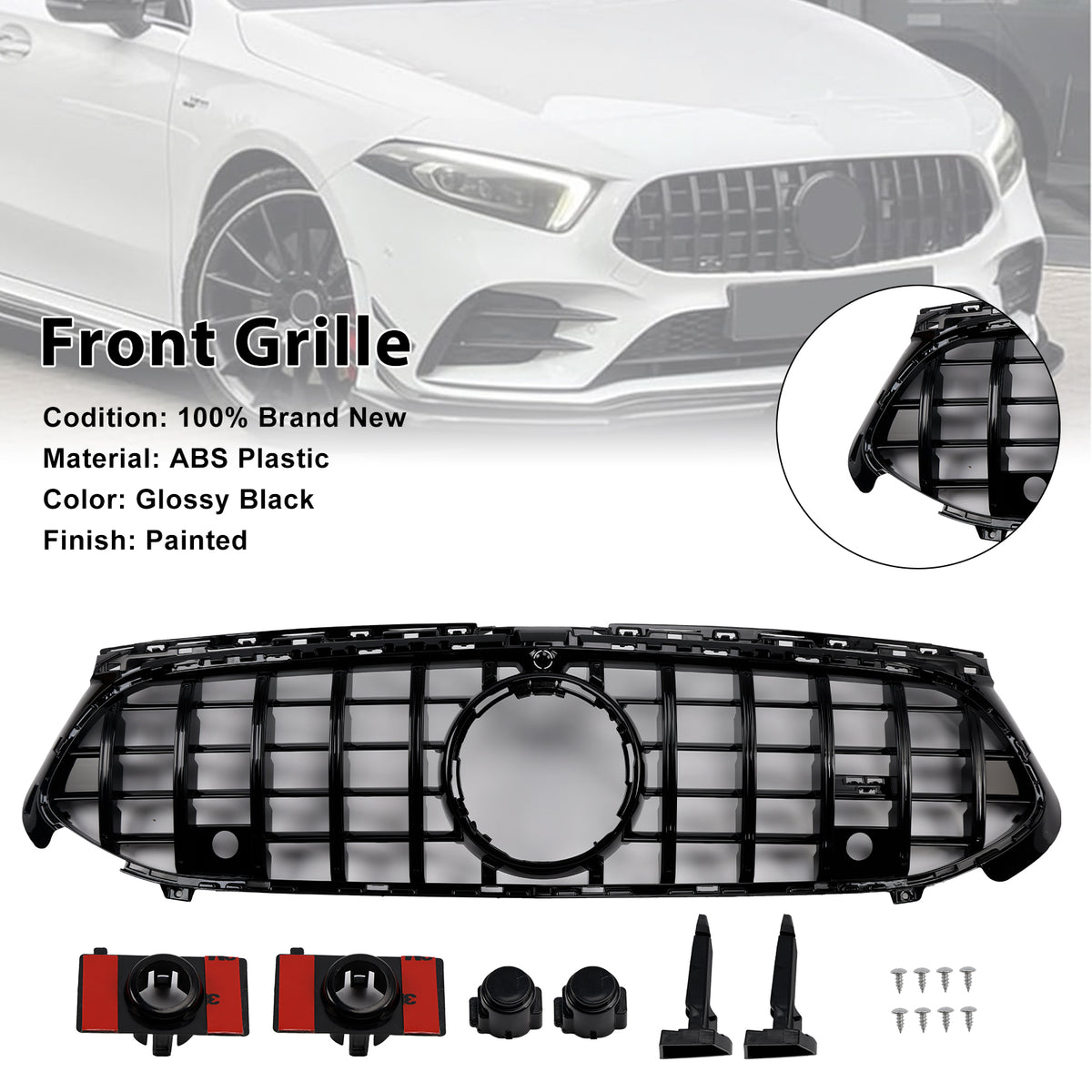 Gloss Black Front Grill Grille Fit Mercedes A-Class W177 A35 A180 2023-2025