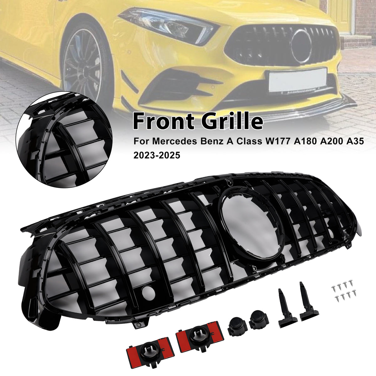 Gloss Black Front Grill Grille Fit Mercedes A-Class W177 A35 A180 2023-2025