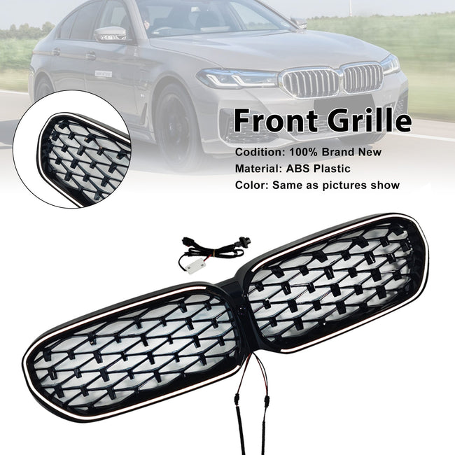 2021-2024 Fit BMW 5 Series G30 G38 Diamond Front Kidney Grill Grille Black