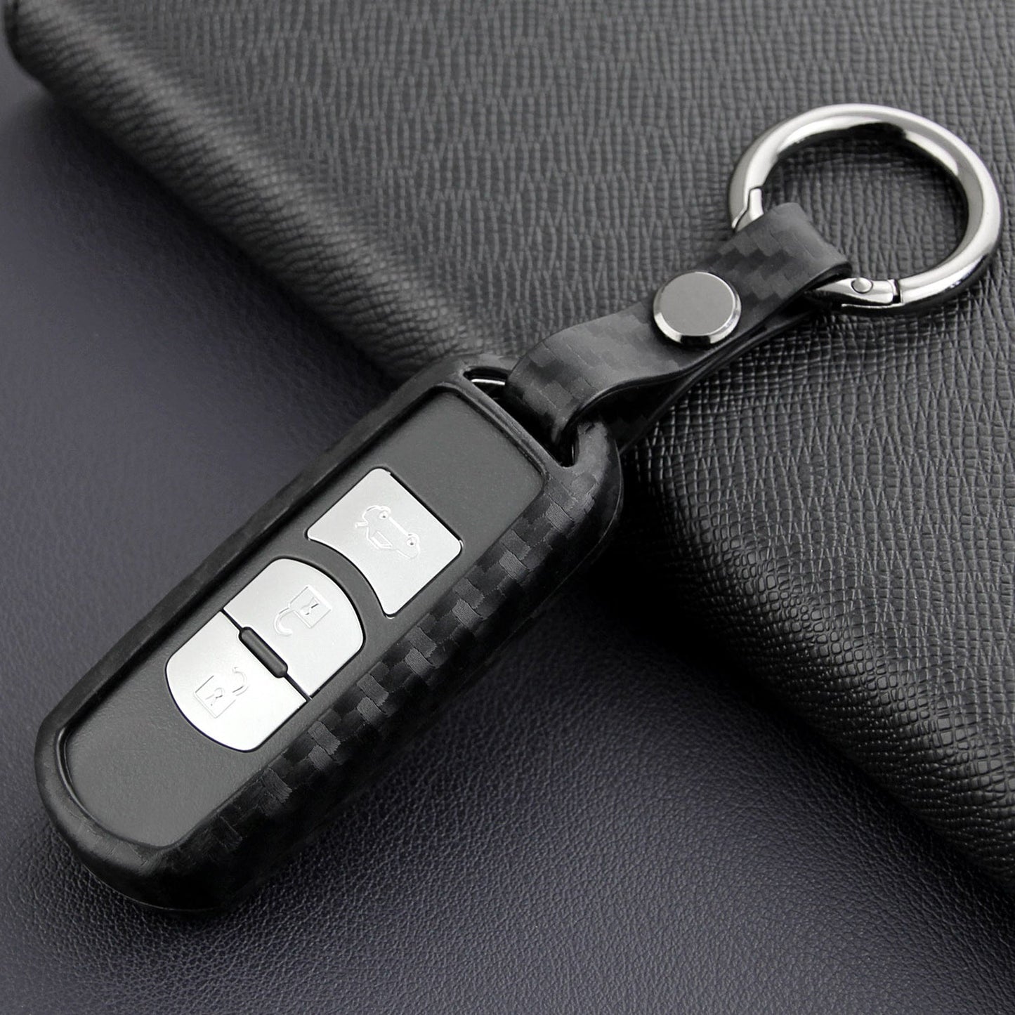 Leather Silicone Car Key Case Cover With Buckle For Mazda