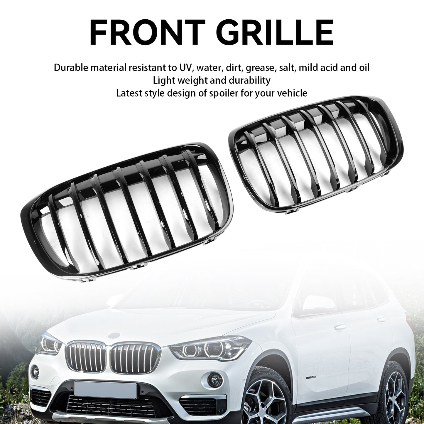 2016-2018 BMW X1 F48 F49 Gloss Black Front Kidney Grille Grill 2PCS