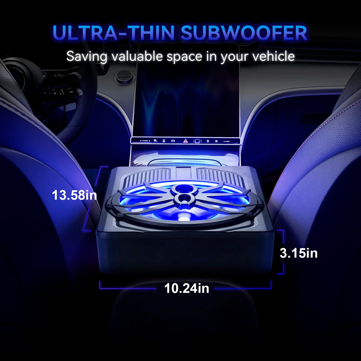 1200W Car Subwoofer 10" 12V Slim Under Seat Powered Car Subwoofer APP Control