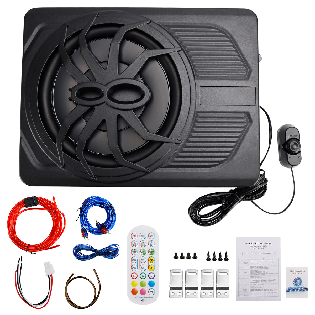 1200W Car Subwoofer 10" 12V Slim Under Seat Powered Car Subwoofer APP Control
