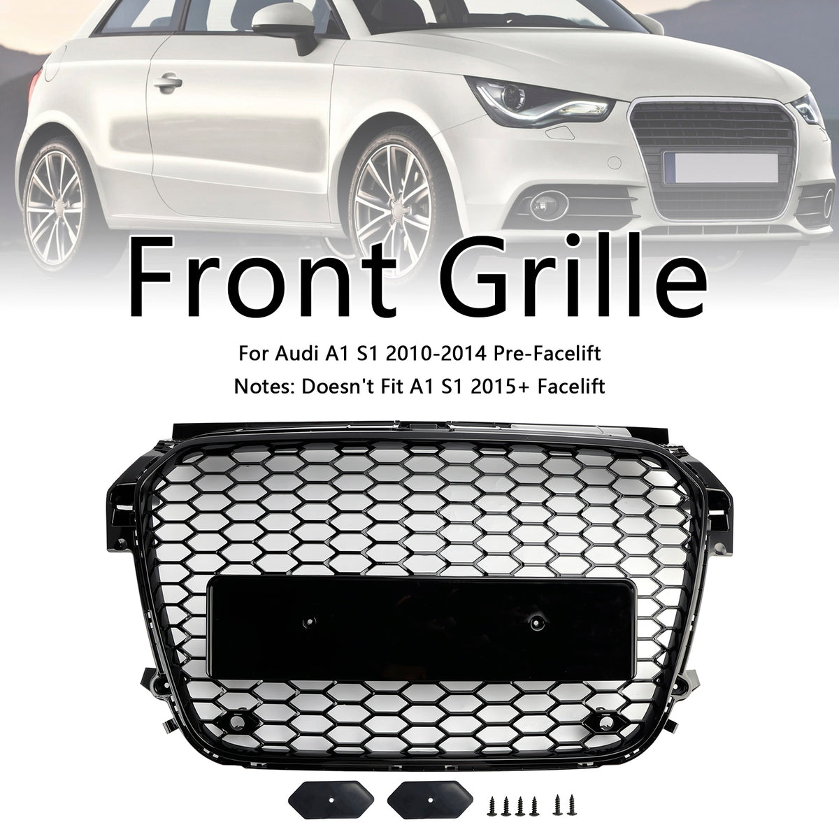 Gloss Black Front Honeycomb Bumper Grill Grille Fit Audi A1 S1 2010-2014