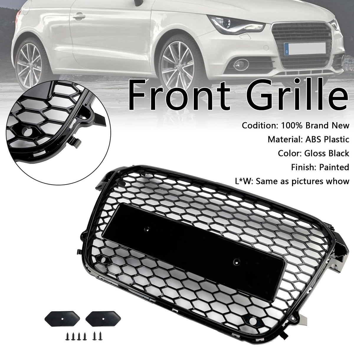 Gloss Black Front Honeycomb Bumper Grill Grille Fit Audi A1 S1 2010-2014